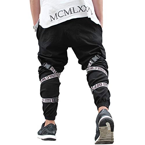 Calça Jogger Masculina Preta Sarja Com Fitas Tamanho:42;Cor:Preto