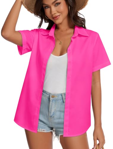 Image of Women Hawaiian Shirt Button Down Summer Tops Beach Short Sleeve Blouse