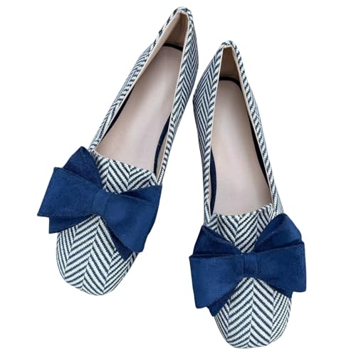 Image of WENJIAZHIZHI Square Toe Bow Ballet Slip-On | Classic Suede Finish,Chic Bow Detail,Effortless Everyday Style,Wedding Party Office,Plus Size Available