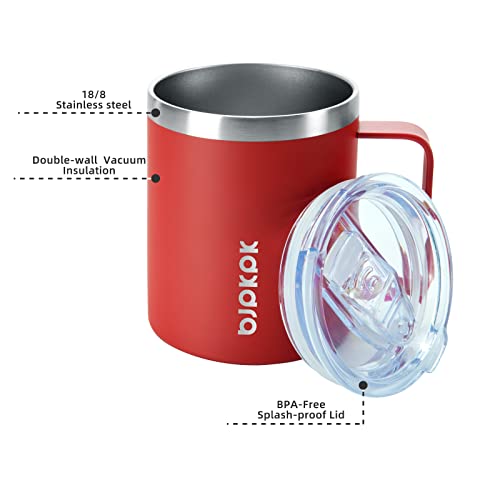 Image of BJPKPK 14oz Coffee Mug with Handle 2 Pack,Stainless Steel Insulated Coffee Mug with Splash Proof Lid-Red