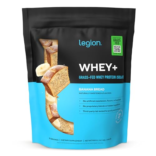 LEGION Whey+ Protein Whey Isolate from Grass Fed Cows (Banana Bread, 30 Servings) - Whey Protein Isolate Powder Low Calorie, Non-GMO, Sugar Free, Lactose and Gluten Free, All Natural Protein Powder