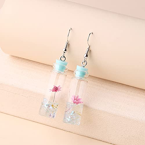Yunxi 6 Pairs Multicolor Handmade Unique Dried Flowers Wish Glass Bottle Dangle Drop Earrings Set For Women And Girl Party Jewelry Valentine's Day Gift (6 Pairs Dried Flowers Wish Glass Bottle Dangle Drop Earrings Set) #TOP5