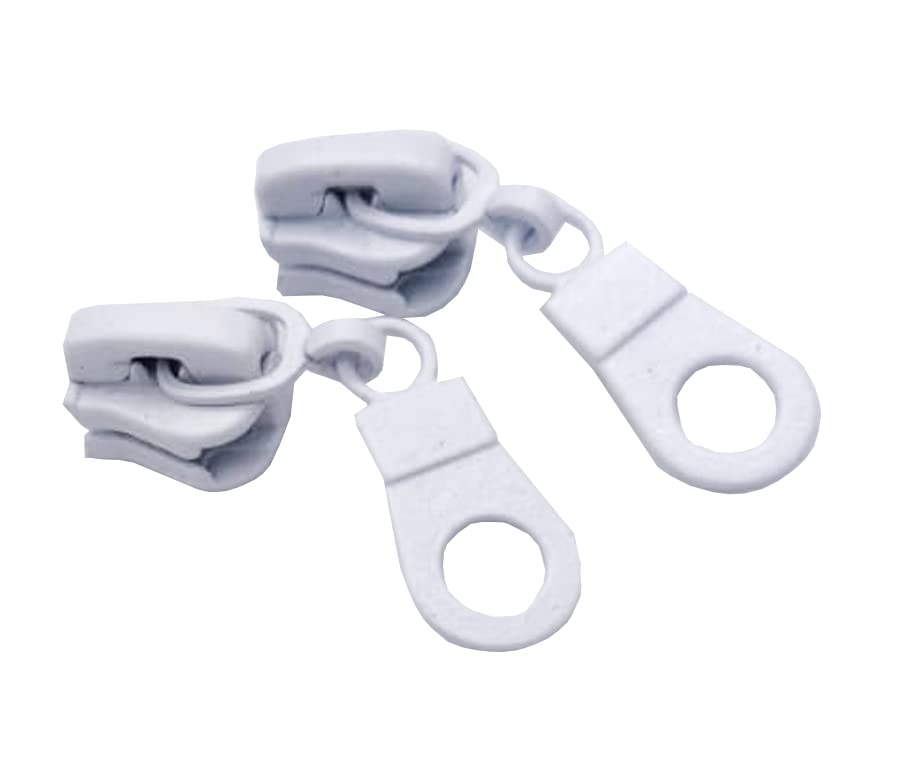 Set of 20 Spare Pullers for Chunky-Type Zipper + Top Stoppers in Size #5 Single Way Replacement Sliders for Moulded Plastic Zip Fastener (Long White)