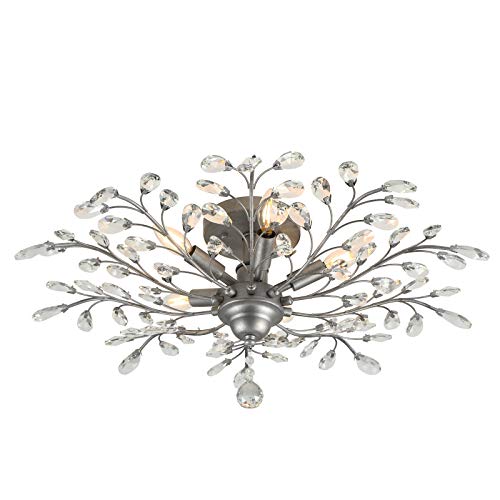 Best Seller SEOL-Light Vintage Large Crystal Branches Chandeliers Close to Ceiling Light Flush Mount Fixture with 5 Light 200W Sliver Grey for Bedroom,Entryway,Living Room,31.5"Dia Best Seller SEOL-Light Vintage Large Crystal Branches Chandeliers Close to Ceiling Light Flush Mount Fixture with 5 Light 200W Sliver Grey for Bedroom,Entryway,Living Room,31.5"Dia