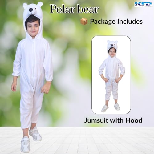 Image of Kaku Fancy Dresses Polar Bear Animal Fancy Dress Costume for Kids | White Costume with Hood | School Function, Fancy Dress Competition & Theme Wear | 7 To 8 Years