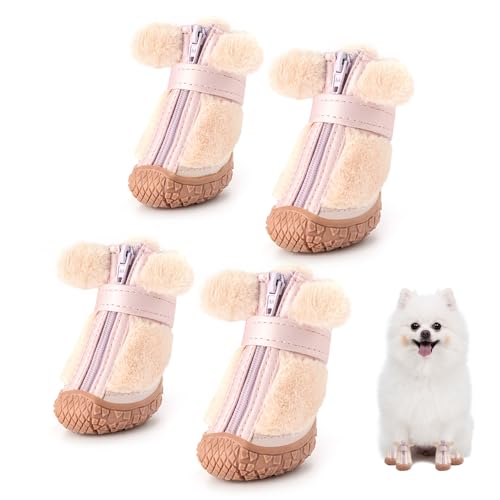 Jzxoiva M2311-QZ-1 Dog Shoes For Small Dogs, Fleece Dog Boots Paw Protector cover