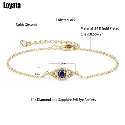 Loyata Evil Eye Anklet For Women 14K Gold Plated Tiny Bead Anklet Dainty Blue Cubic Zirconia Evil Eye Foot Chain Lucky Multi Colored Evil Eye Foot Jewelry (Evil) #TOP4