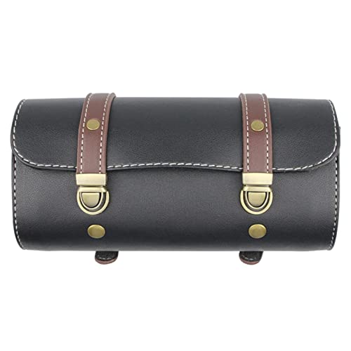 オートバイハンドルバーバッグサドルバッグPUレザー手作りフォークロール収納ツールポーチストラップ付きバイクバイクハンドルバー自転車フロント自転車テールストラップ付きサドルバッグ