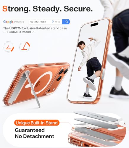 Image of TORRAS Luxury Adjustable Stand Case for iPhone 17 Pro Max | Mil-Grade Protection Cover | Fit for MagSafe | Slim Matte Finish | Camera Control | Premium Imported | Ostand L1 Guardian 6.9'' Clear