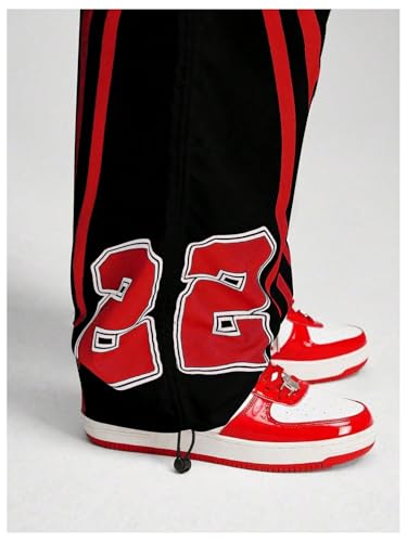 Men's Y2K Stacked Sweatpants Striped Number Graphic Wide Leg Baggy Track Pants4