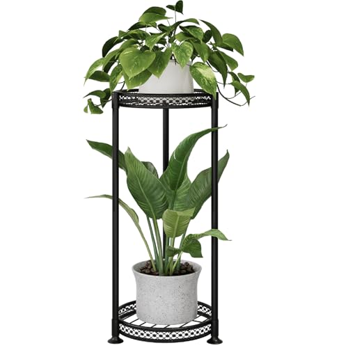 Bamworld Porta Piante a 2 Livelli da Interno, da Esterno Porta Piante in Metallo per Piante Multiple, Supporti Rotondi in Ferro per Piante Scaffale per Giardino Patio Soggiorno Angolo Balcone