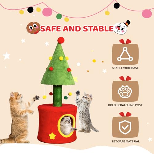 Árbol de gato navideño con casa y poste rascador 30in miniatura 6