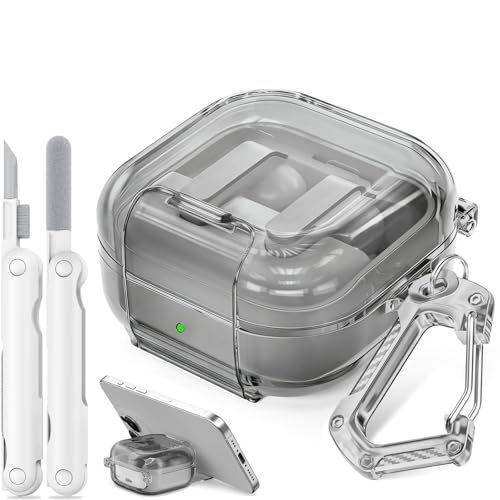 Polislime Samsung Galaxy Buds 4 Pro�P�[�X/Galaxy Buds 4 �P�[�X �N���A ���b�N�N���b�v�Ɠd�b�X�^���h�@�\�t�� �N���A�t�b�N�ƃN���[�j���O�y���t�� (�N���A�u���b�N)