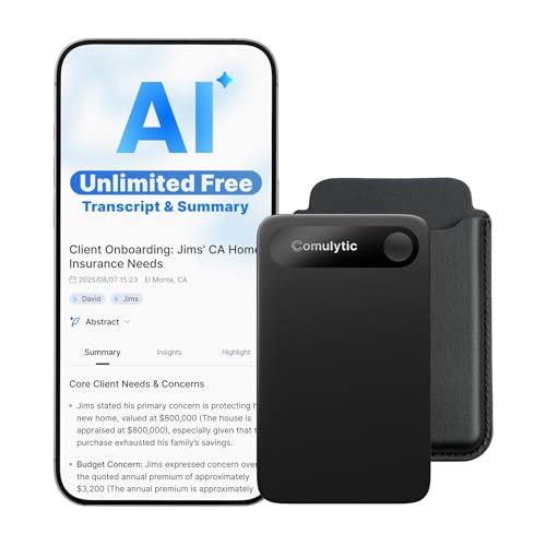 Comulytic Note Pro AI Voice Recorder, Unlimited Transcribe & Summarize, AI Note Taking Recording Device w/Case, App Control, 113 Languages for Calls, Meetings, Lectures, Interviews, Black