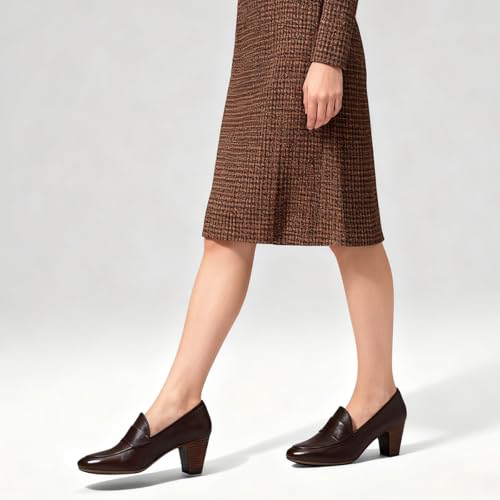 Image of SHODENSE Women Chunky Kitten Heel Pumps Shoes Round Closed Toe Slip On Suede Penny Loafers Matte Block Mid Heels Dress Loafer Almond Toe Comfort Oxford Shoes Office Work Classic Elegant 4-11 M US