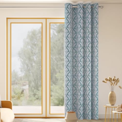 Image of haus & kinder Printed Jacquard Door Curtain 7 Feet Long Pack of 1 Door Curtain, 7 Feet Curtain for Door (Ornate Symphony, Aqua Design 130x213 CM)