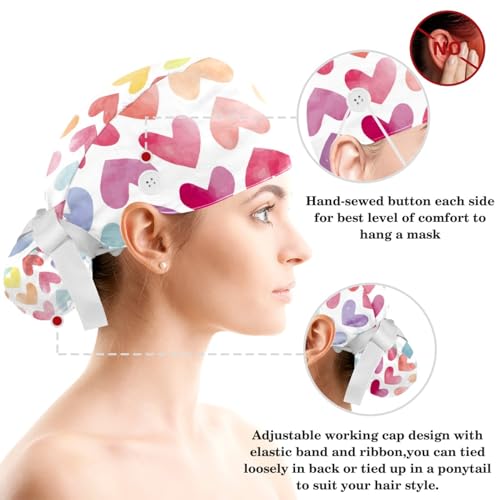 Image of Women's Working Caps Bouffant Surgical Cap with Bow Scrunchies Little Daisy Art Paint Ponytail Holder Tie Back Scrub Hat