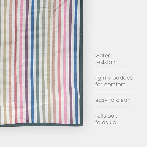 Image of Little Unicorn 5'x10' XL Outdoor Family Picnic & Beach Blanket | Durable & Water-Resistant Fabric | Compact Fold & Easily Wipes Clean | Zipper Pocket (Chroma Rugby Stripe)