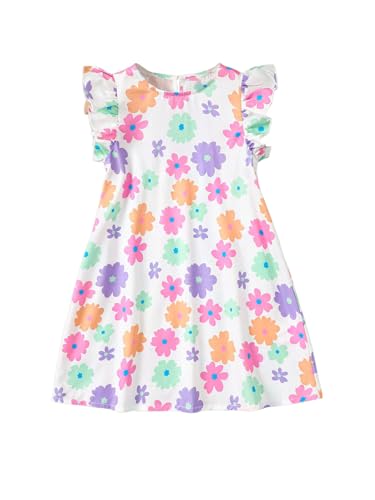 MakeMeChic Girl's Floral Mini Dress Crew Neck Flutter Sleeve A Line Flowy Beach Vacation Short Dress
