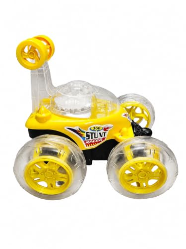 Image of Rechargeable 360 RC Stunt Car for Kids | Double-Sided High-Speed Remote Control Car with LED Lights | Rechargeable Battery Type C Charging (Yellow)