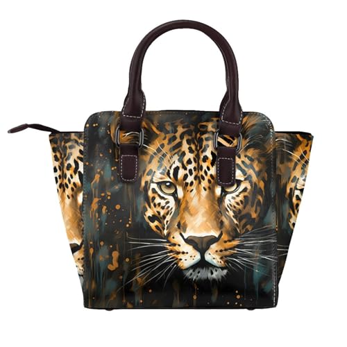 Leather Shoulder Bag for Women, Leopard Animal Studded Purse Wildlife Cheetah Crossbody Handbags Punk Hobo Bag with Adjustable Strap2