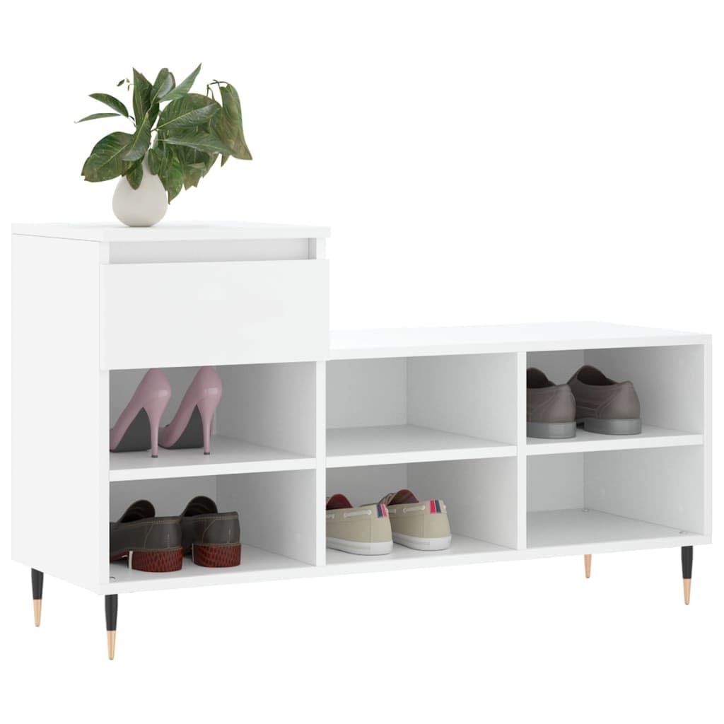 Armoire à Chaussures Blanche en Bois d'Ingénierie 102x36x60 cm avec Tiroir