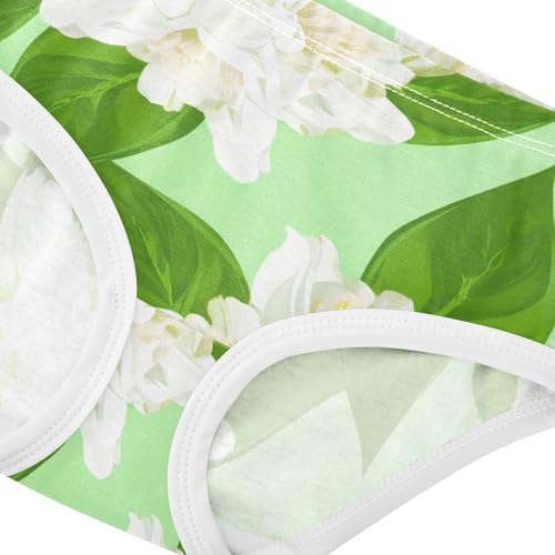 White Jasmine Flowers Green Girl Panties Cute Toddler Underwear Custom Cotton Aesthetic Briefs Undies Kids 2t4