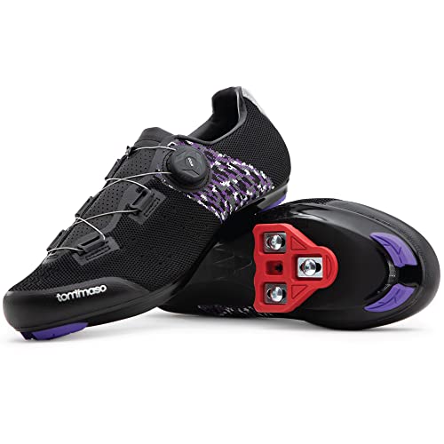 Tommaso Pista Aria Elite Women s Indoor Cycling Ready Cycling Shoe and Bundle - Black Purple - Look Delta - 40