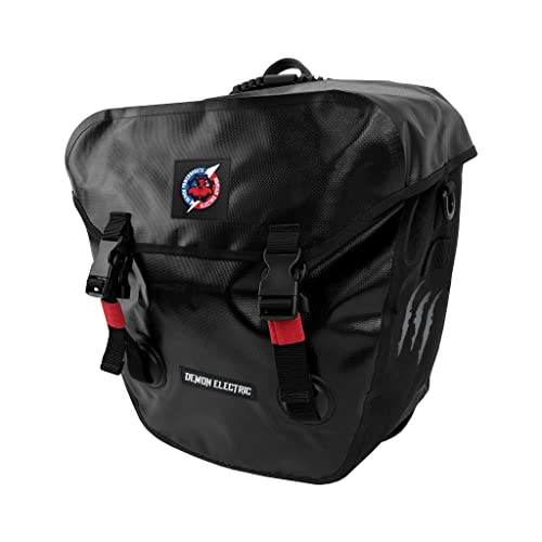Demon Powersports E-Bike Panniers, Black, 40L, Clip Mount, Waterproof, Reflective, Adjustable Clips, Shoulder Strap & Rear Light Attachment (Set of 2) - Image 3