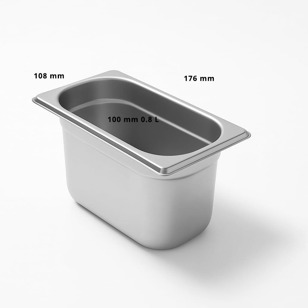 Lot de 4 couvercles Gastronormes GN 1/9 en Inox 201 – Bacs Gastro Professionnels pour Restauration, Cuisine Collective, Traiteurs et Hôtels (100 mm 0.8 L)