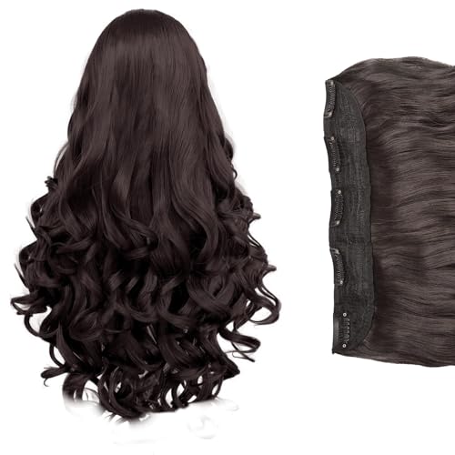 Image of TEMPERIA Hair Extensions for Women (Premium)- 5 Clips Attached Curly /Wavy Artificial Hair Clip On Extension - False Fake Long Curl Hair Wig for Wedding - 1 Pc - Natural Brown Colour (D3)