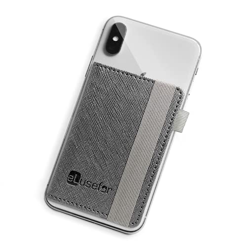 Image of Stick-On Phone Wallet for Back of iPhone or Android Case | 14 Sleeve Credit Card Holder - Pocket for Cards, Money & ID - Built-in Stand - Waterproof Material - Travel, Work & Life-Proof - DGrey