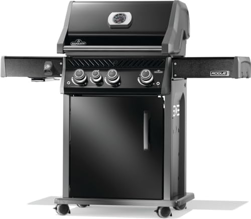 Image of Napoleon Rogue PRO 425 Propane Gas Grill with Infrared Side Burner, Black, Durable 4-Burner Backyard Grill