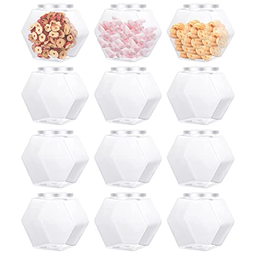 Merkaunis 12Pcs Hexagon Plastic Jars Clear Candy Jar Plastic Cookie Jars With Airtight Lids Plastic Jar With Lid Wide Mouth Reusable Containers Bulk Coffee Candy Display For Gifts And Storage (30 Oz) #TOP17