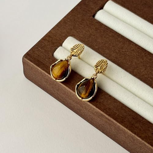 Boucles d'oreilles argent S925 jade naturel jaune marron femme - 3