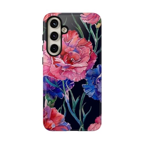 Coque rigide Samsung S24 Plus noir avec motif œillet aquarelle