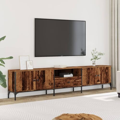 Brokky Mueble TV con cajón Madera Mueble TV Salon Mueble TV Madera Mesa Television Salon Mueble salón TV ingeniería Envejecida 200x25x44 cm