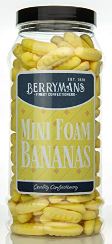 Original Mini Foam Bananas Retro Sweets Gift Jar by Berrymans Sweet Shop - Classic Sweets Traditional Taste.