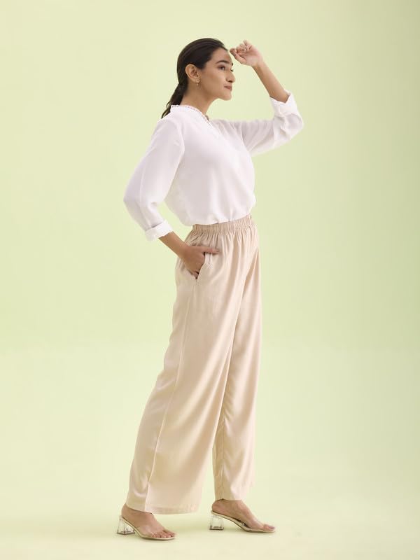Image of GO COLORS Soft Viscose Basic Palazzo Full Length for Women| Breathable, Mid Rise, Relaxed Fit
