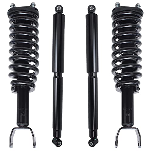 Image of Detroit Axle - 4WD Struts Shocks for 05-09 Dodge Dakota 06-09 Mitsubishi Raider Complete 2 Front Struts w /Coil Spring 2 Rear Shock Absorbers 2006 2007 2008 2009 Replacement Ready Strut Assembly