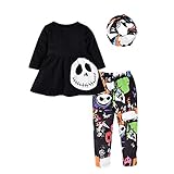 Toddler Baby Girl Halloween Outfit 3PCS Skull Tunic Dress + Leggings + Infinity Scarf Clothes Set (Black, 2-3T)