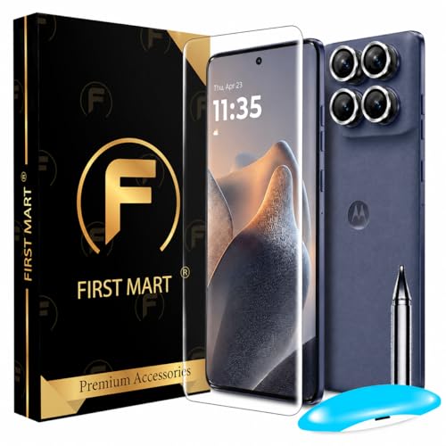 Image of FIRST MART UV Tempered Glass for Motorola Edge 60 Fusion With Silver Camera Ring Guard Combo | Crystal Clear Curved Screen Protector, Case-Friendly, Scratch Resistant | Pack of 1