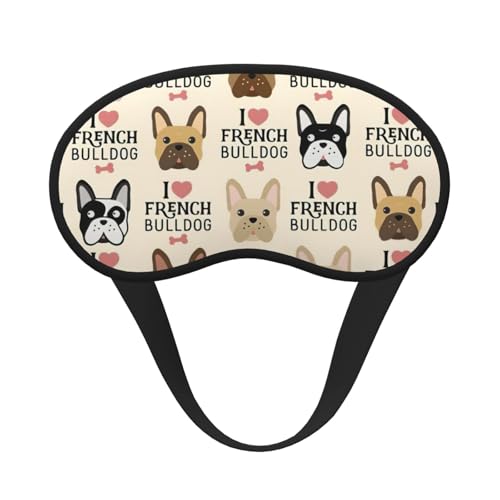 I Love - Mascherina per gli occhi per adulti e bambini, motivo: bulldog francese, per viaggi, casa, hotel, aereo, campeggio, aiuto per dormire