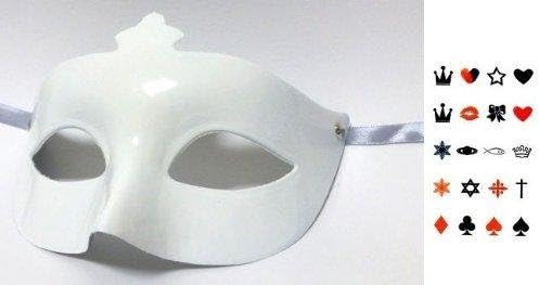Amazon アウトレット商品 2点セット シンプルでクール ベネチアン マスク 白 指先や腕 首元や胸元のオシャレに トランプやクラウンのタトゥーシール付き 仮面舞踏会 ベネチアンマスク イベント 仮装 コンサート コスプレ クリスマス ハロウィン 演劇 音楽祭 文化