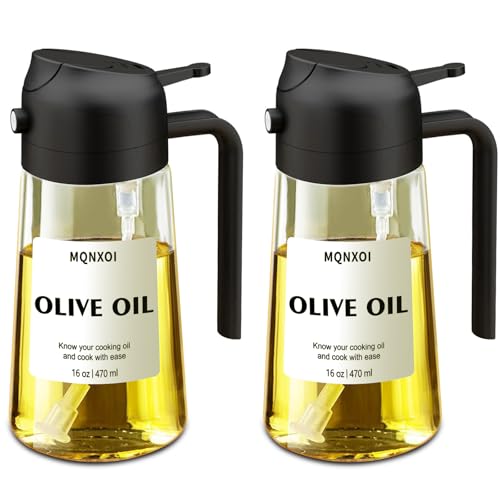 mqnxoi 2 in 1 Glass Oil Sprayer & Dispenser,16oz/470ml Olive