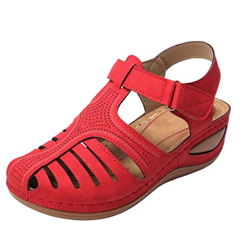 Sandalias de cuña para mujer, con plataforma y puntera cerrada, con tiras, ajuste ancho, suaves, de verano, antideslizantes, para caminar, informales, ligeras, Red, 38/36 EU