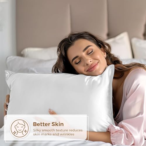Image of Premium Satin Pillowcase Set of 2 with Eye Mask & 3 Scrunchies | Silky Soft, Anti-Frizz, Skin & Hair Care Sleep Set | Luxury Gift Combo for Women & Girls (White)