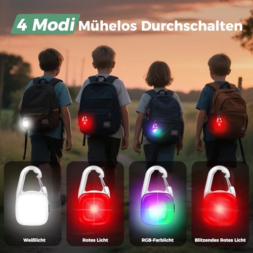 MonHall LED Blinklicht Schulranzen,2er Reflektoren Licht für Schulranzen Kinder mit 4 Modi, USB Aufladbar IP68 Wasserdicht Sicherheitslicht für Rucksack Haustier Nachtläufer Bergsteiger(Weiß)