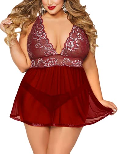 Avidlove Plus Size Babydoll Lingerie For Women Naughty Negligee Sexy Halter Chemise Exotic Underwear Dark Red Xxxl #TOP13