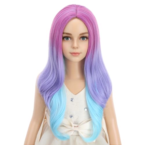 Image of PATTNIUM Purple and Blue Long Curly Middle Part Wig Halloween Costume Wig